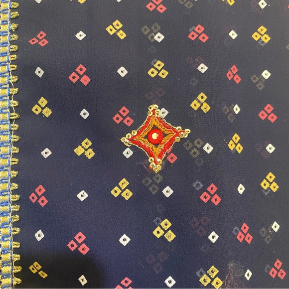 Navy Blue Indian Sari Saree with Mirror Work Trim and Embroidered Details - Picture 4 of 4